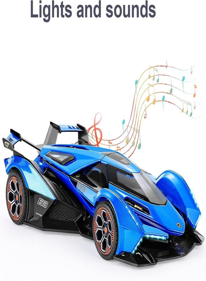 TONIRY Scale Exclusive Alloy Metal Pull Back Die-cast Car Model with Sound Light Mini Auto Toy for Kids Metal Model Toy Car with Sound and Light (1:22 Scale Lamborghini RANBO V12GT-BLUE) - Image 5